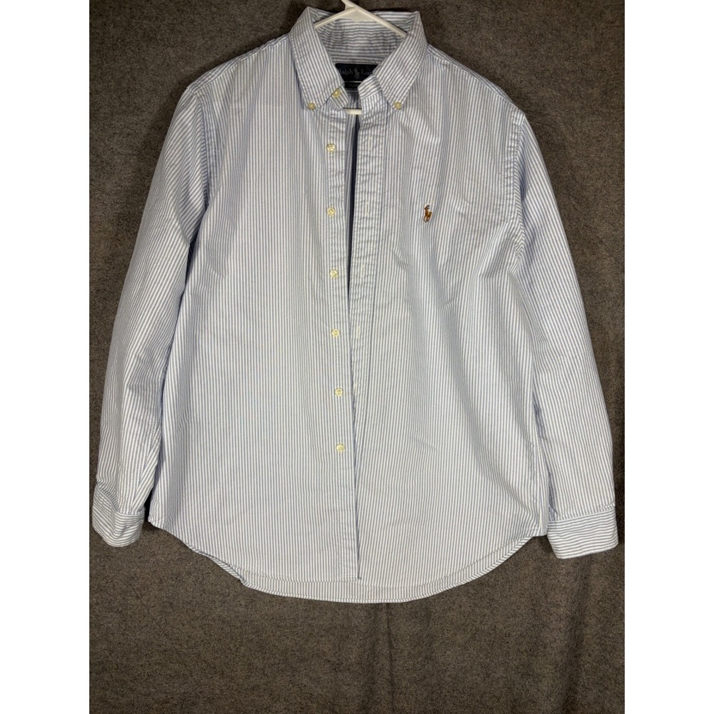 Ralph Lauren Mens Classic Fit Striped Oxford Shirt Blue White 16.5 34/35